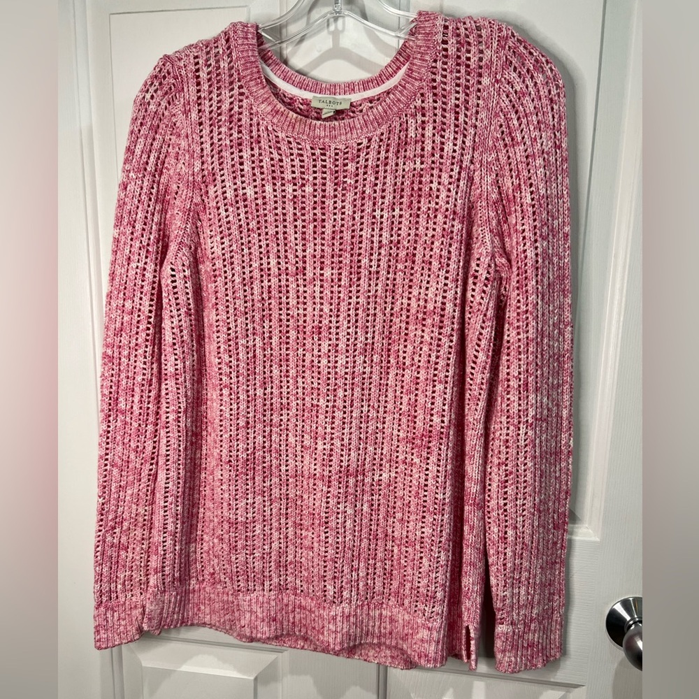 Talbots factory pink and white 100% cotton pullover sweater M comfort casual